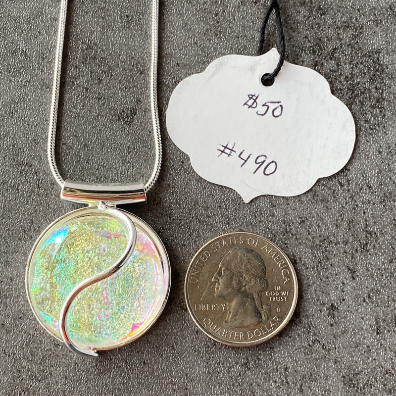 I Thought It Was Opal, Dichroic Glass Necklace, Silver