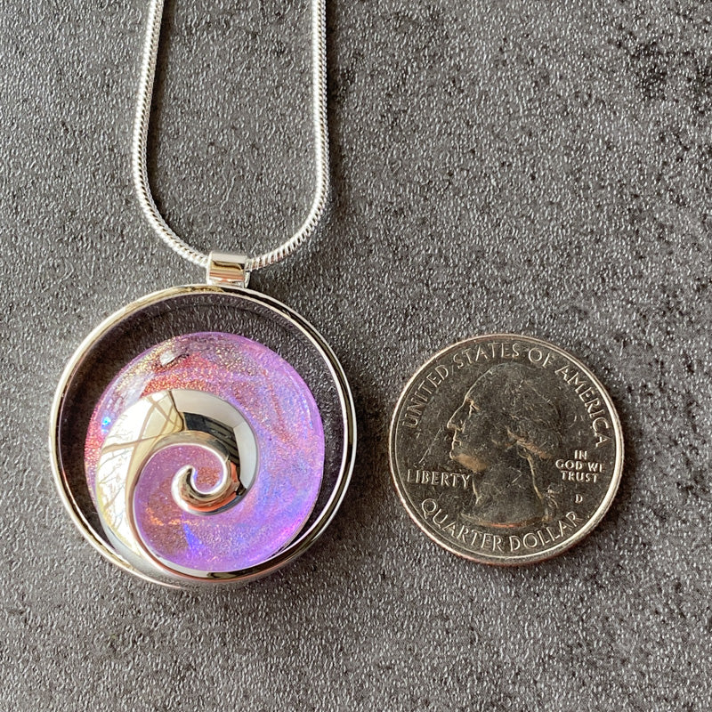 Prima Ballerina, Pink Dichroic Glass Necklace, Silver