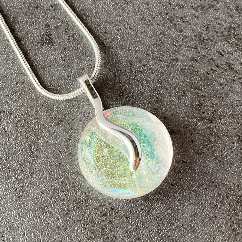 Let's Glow, Dichroic Glass Necklace, Silver