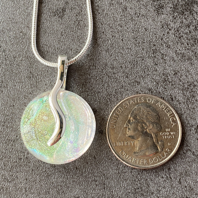 Let's Glow, Dichroic Glass Necklace, Silver