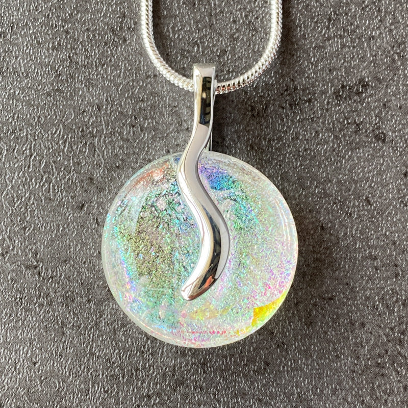 Soap Bubbles, Multi-Color Dichroic Glass Necklace, Silver