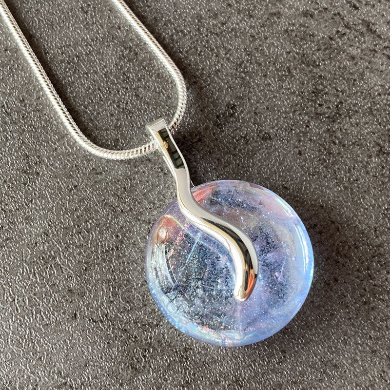 Lavender Light, Lavender Dichroic Glass Necklace, Silver