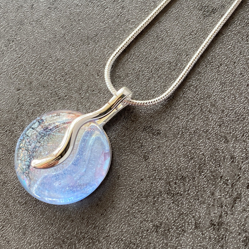 Lavender Light, Lavender Dichroic Glass Necklace, Silver
