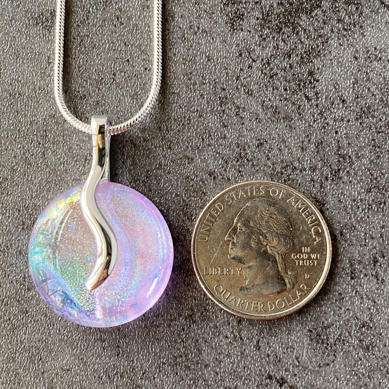 Opening Night, Pink and Lavender Dichroic Glass Necklace, Silver