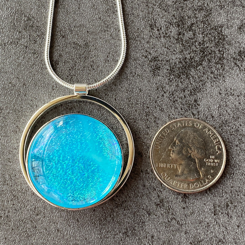 Tropical Mist, Blue Dichroic Glass Necklace, Silver