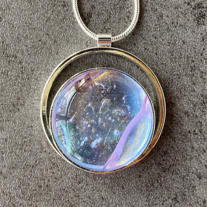 Moonbeam, Lavender Dichroic Glass Necklace, Silver
