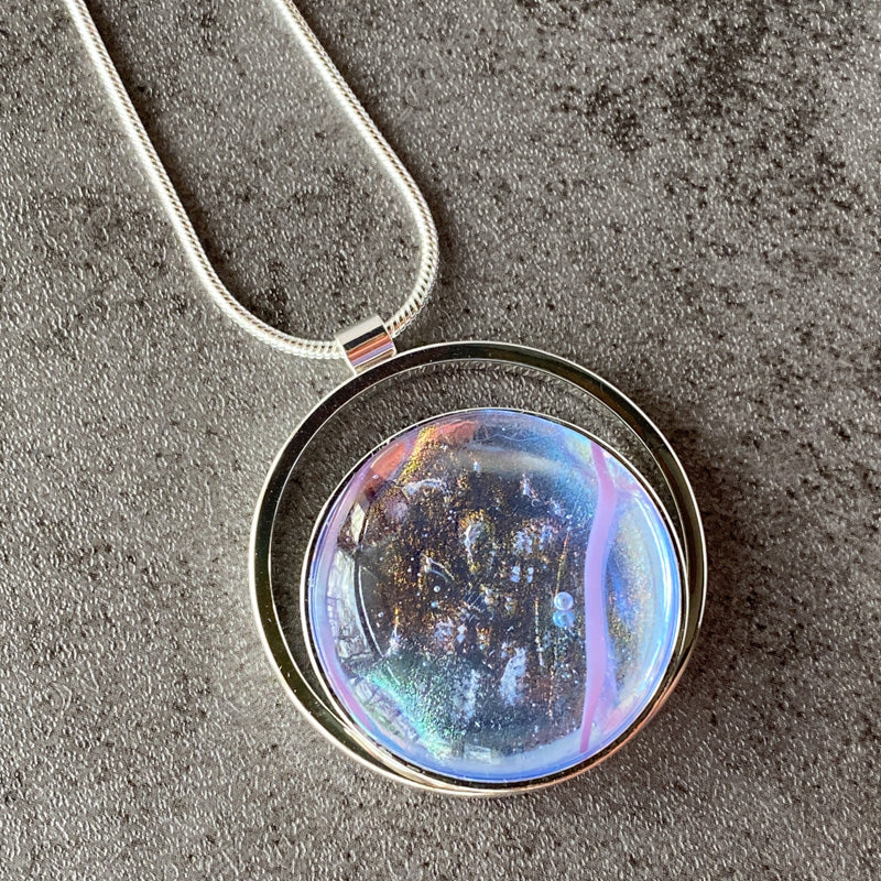 Moonbeam, Lavender Dichroic Glass Necklace, Silver