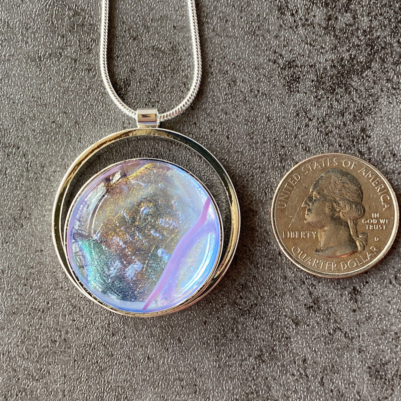 Moonbeam, Lavender Dichroic Glass Necklace, Silver