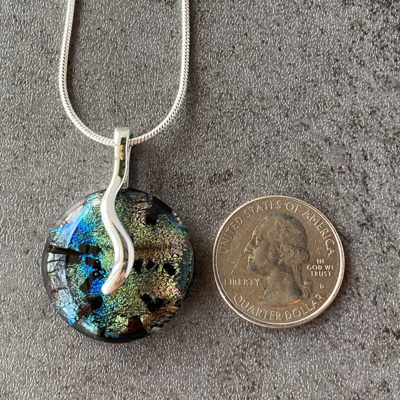 Forest Path, Multi-Color Dichroic Glass Necklace, Silver