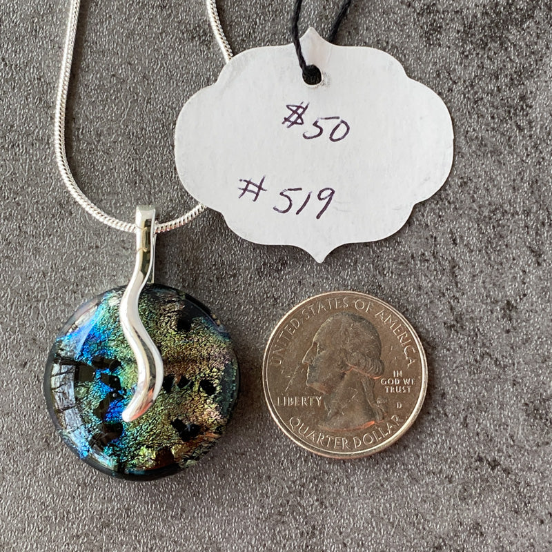 Forest Path, Multi-Color Dichroic Glass Necklace, Silver