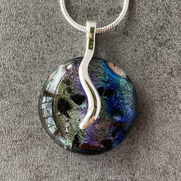Elven Realm, Multi-Color Dichroic Glass Necklace, Silver