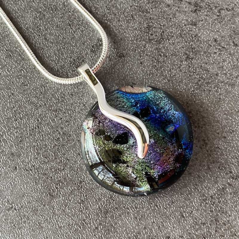 Elven Realm, Multi-Color Dichroic Glass Necklace, Silver