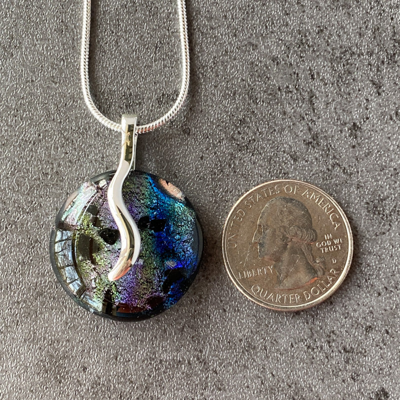 Elven Realm, Multi-Color Dichroic Glass Necklace, Silver