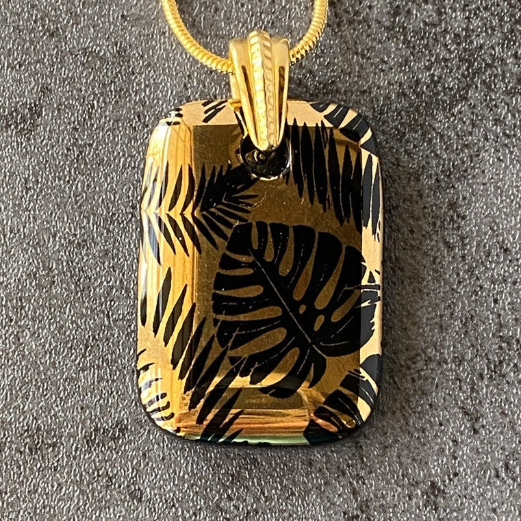 Desert Palms, Black and 18kt Gold Fused Glass Necklace