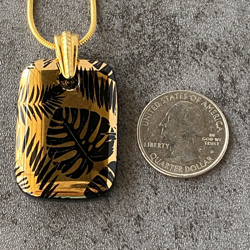 Desert Palms, Black and 18kt Gold Fused Glass Necklace