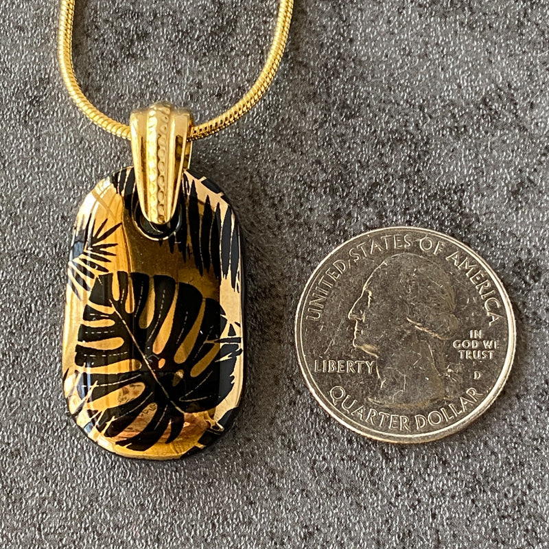 Palm Shadows, Black and 18kt Gold Fused Glass Necklace