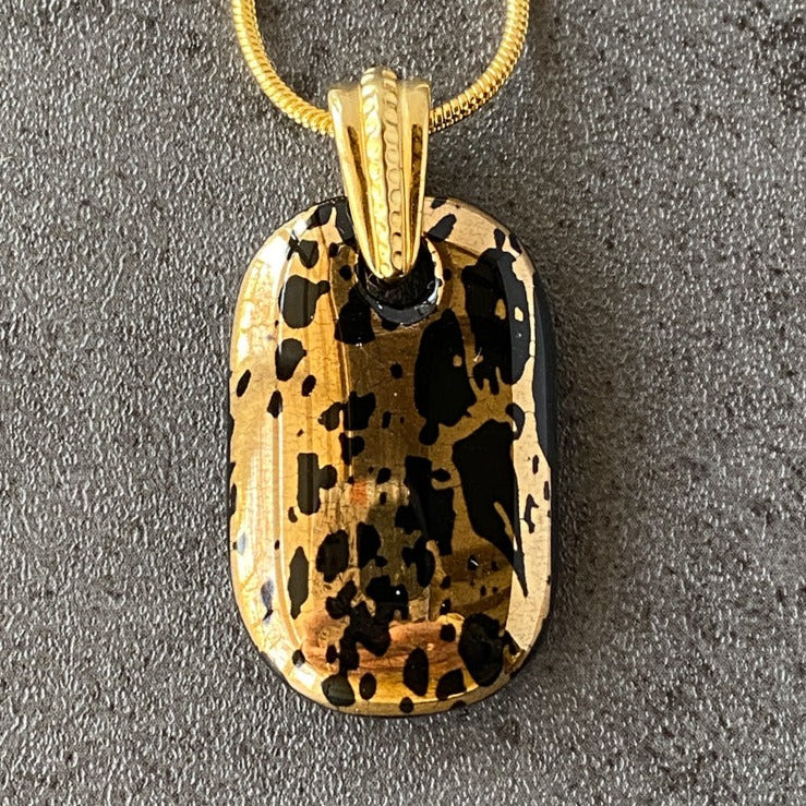Dark Elegance, Black and 18kt Gold Fused Glass Necklace