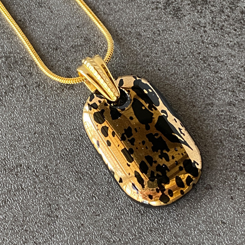 Dark Elegance, Black and 18kt Gold Fused Glass Necklace