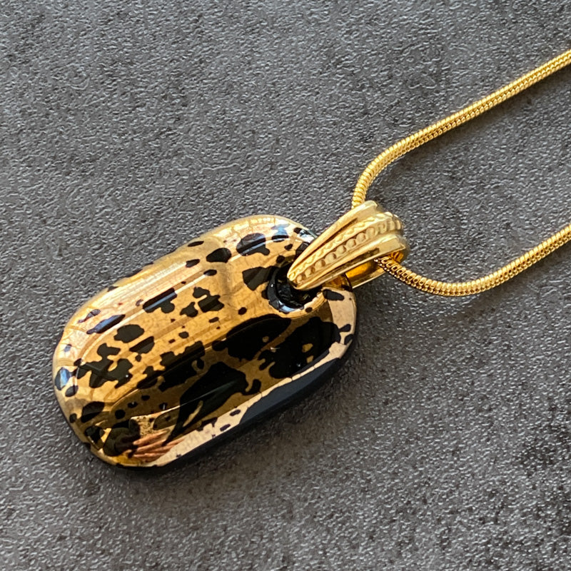 Dark Elegance, Black and 18kt Gold Fused Glass Necklace