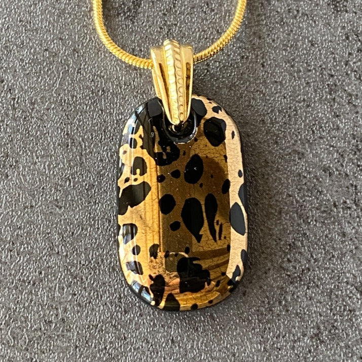 Gala Gleam, Black and 18kt Gold Fused Glass Necklace