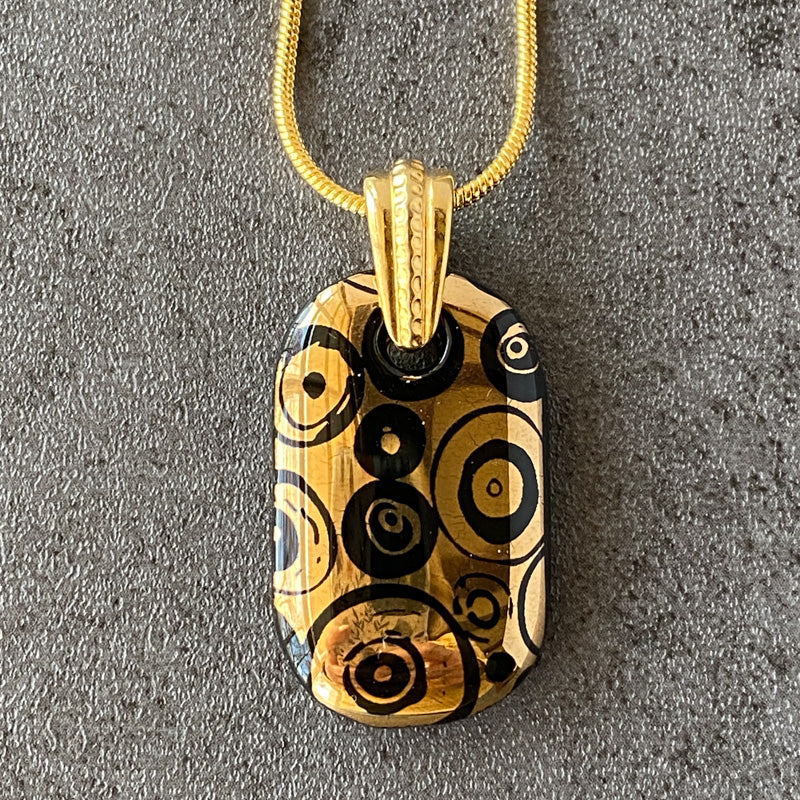 Night Symphony, Black and 18kt Gold Fused Glass Necklace