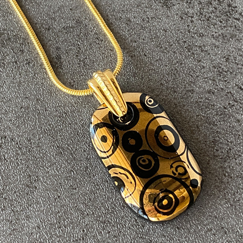 Night Symphony, Black and 18kt Gold Fused Glass Necklace