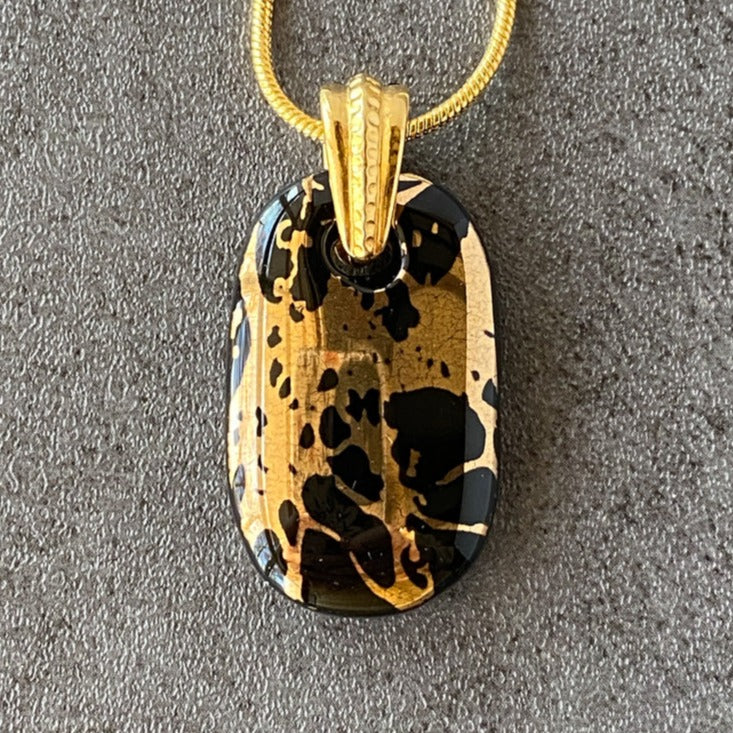 Jazz Night Mystery, Black and 18kt Gold Fused Glass Necklace