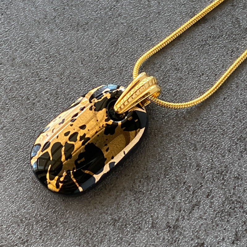 Jazz Night Mystery, Black and 18kt Gold Fused Glass Necklace