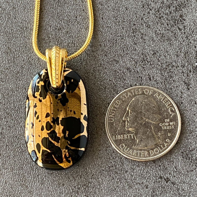 Jazz Night Mystery, Black and 18kt Gold Fused Glass Necklace