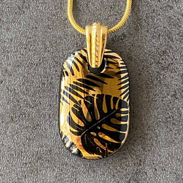 Evening Breeze, Black and 18kt Gold Fused Glass Necklace