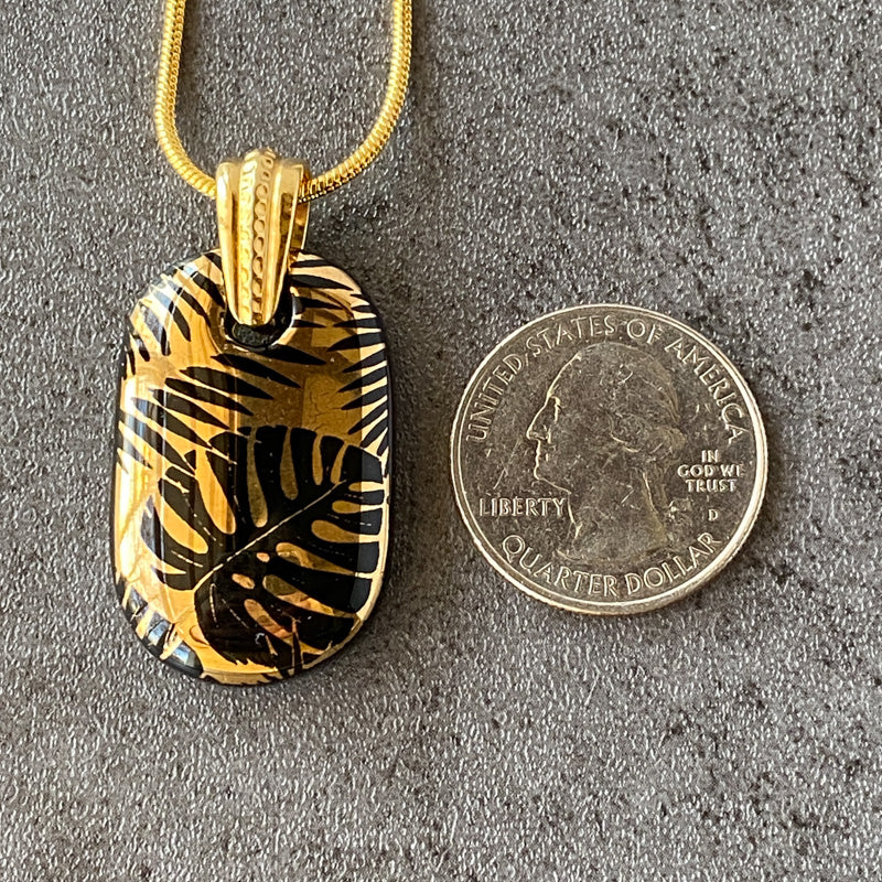 Evening Breeze, Black and 18kt Gold Fused Glass Necklace