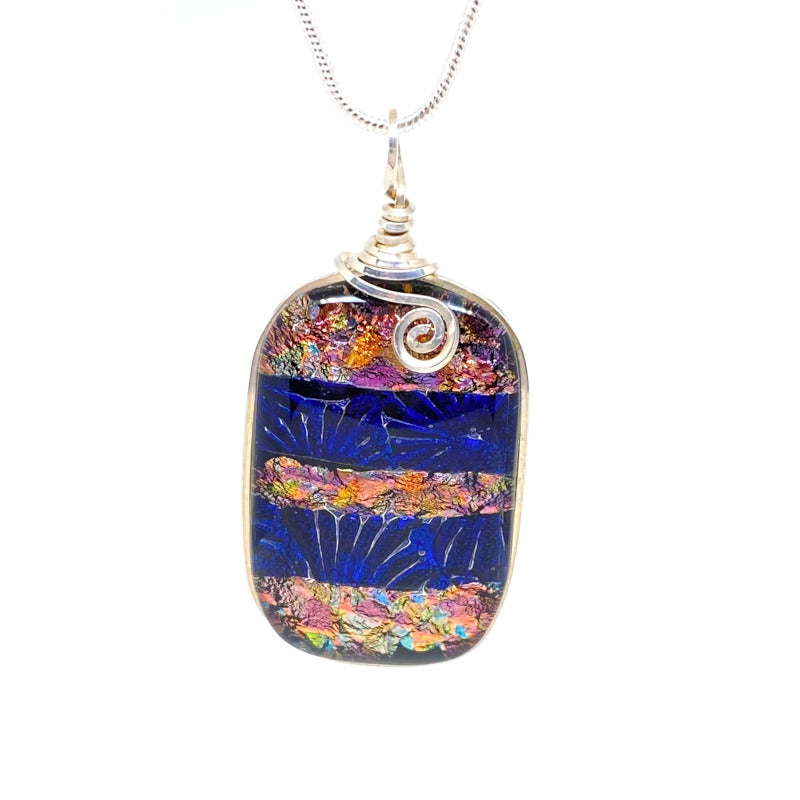 Royal Flourish, Blue and Multi-color Dichroic Glass Necklace