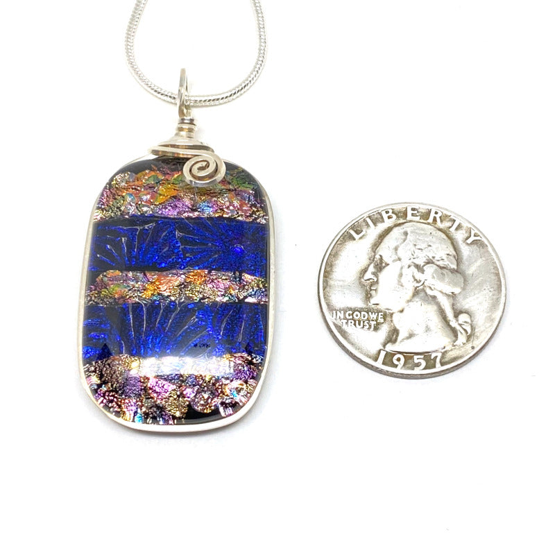 Royal Flourish, Blue and Multi-color Dichroic Glass Necklace