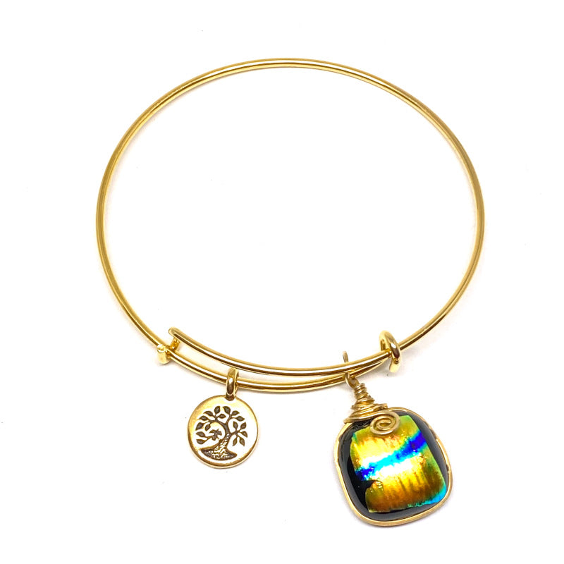 Stripes and Shine, Multi-color Dichroic Glass Bracelet, Gold