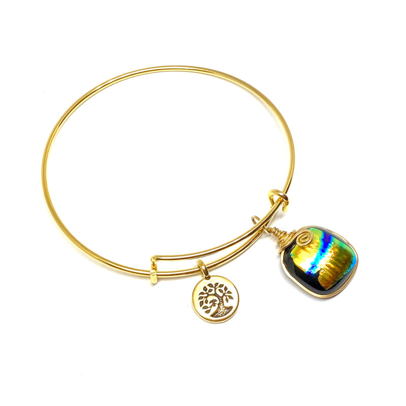 Stripes and Shine, Multi-color Dichroic Glass Bracelet, Gold