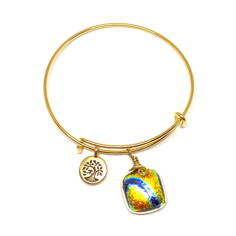 River Dance, Multi-color Dichroic Glass Bracelet, Gold