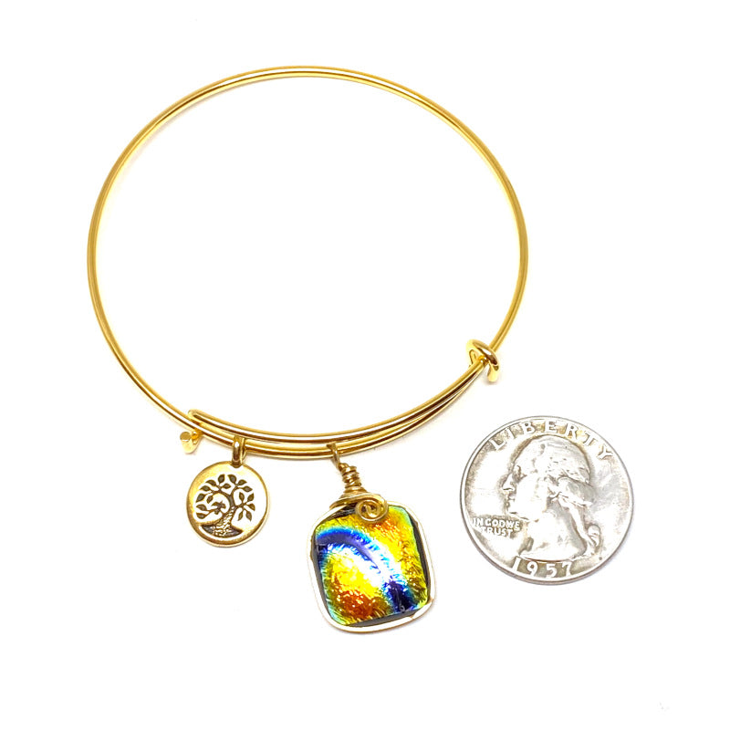 River Dance, Multi-color Dichroic Glass Bracelet, Gold