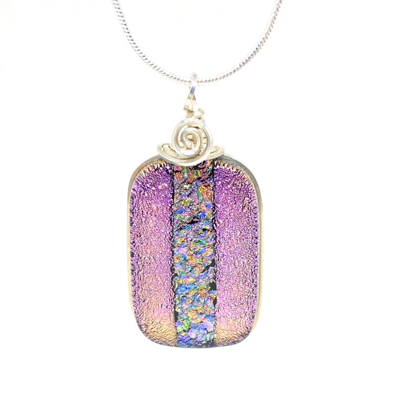 Pixie Dust, Purple Dichroic Glass Necklace, Silver