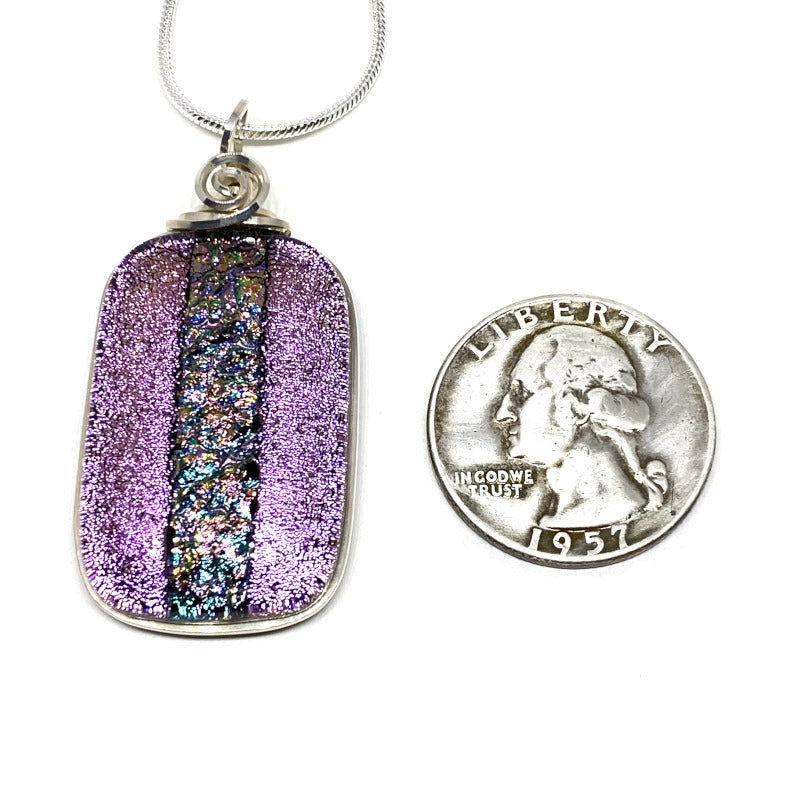 Pixie Dust, Purple Dichroic Glass Necklace, Silver