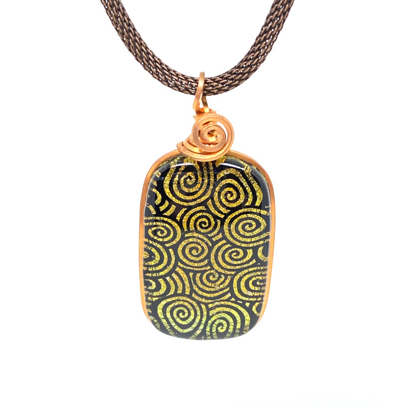Gold Swirl, Dichroic Glass Necklace, Copper