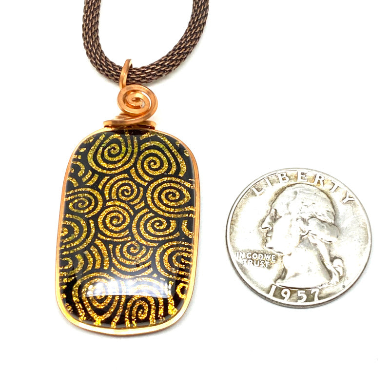 Gold Swirl, Dichroic Glass Necklace, Copper