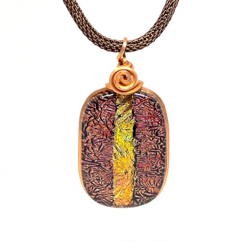 Crackling Rose, Red Dichroic Necklace, Copper