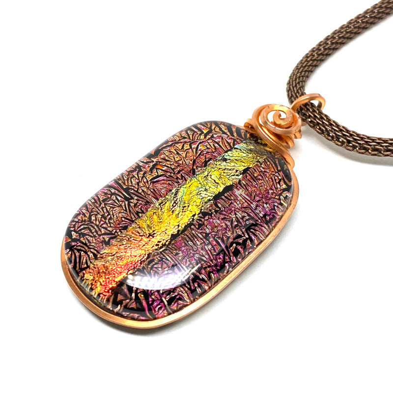 Crackling Rose, Red Dichroic Necklace, Copper