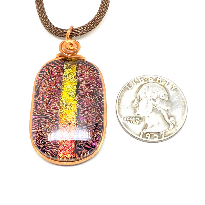 Crackling Rose, Red Dichroic Necklace, Copper