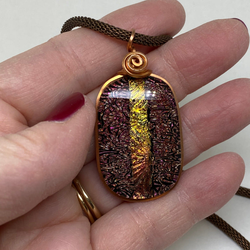 Crackling Rose, Red Dichroic Necklace, Copper