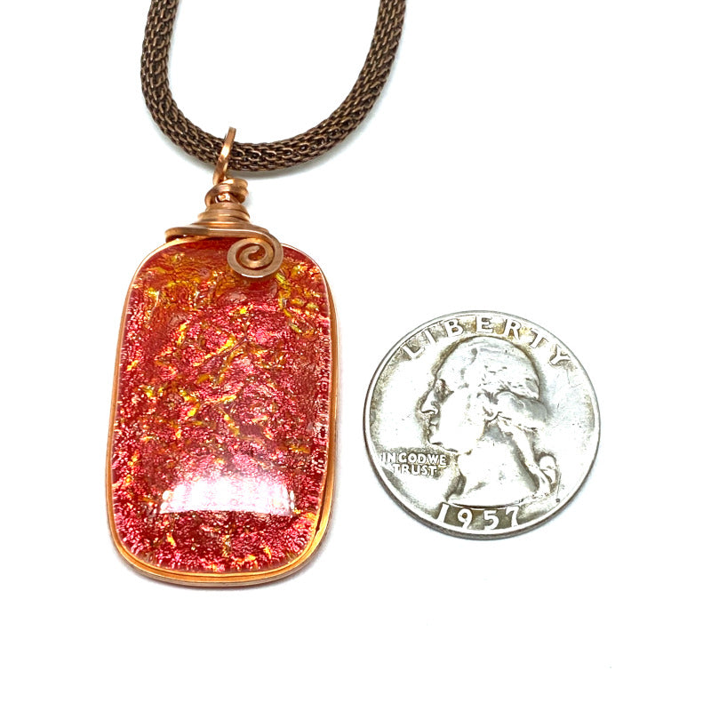 Fired Up, Red Dichroic Glass Necklace, Copper