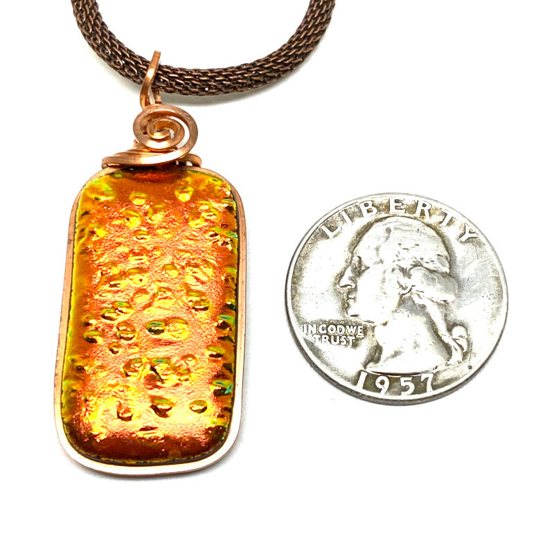 The Floor is Lava, Orange Dichroic Glass Necklace, Copper