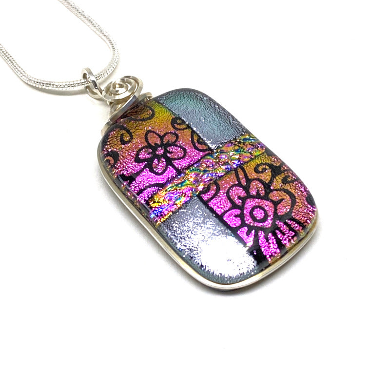 Pretty in Pink, Pink and Silver Dichroic Glass Necklace