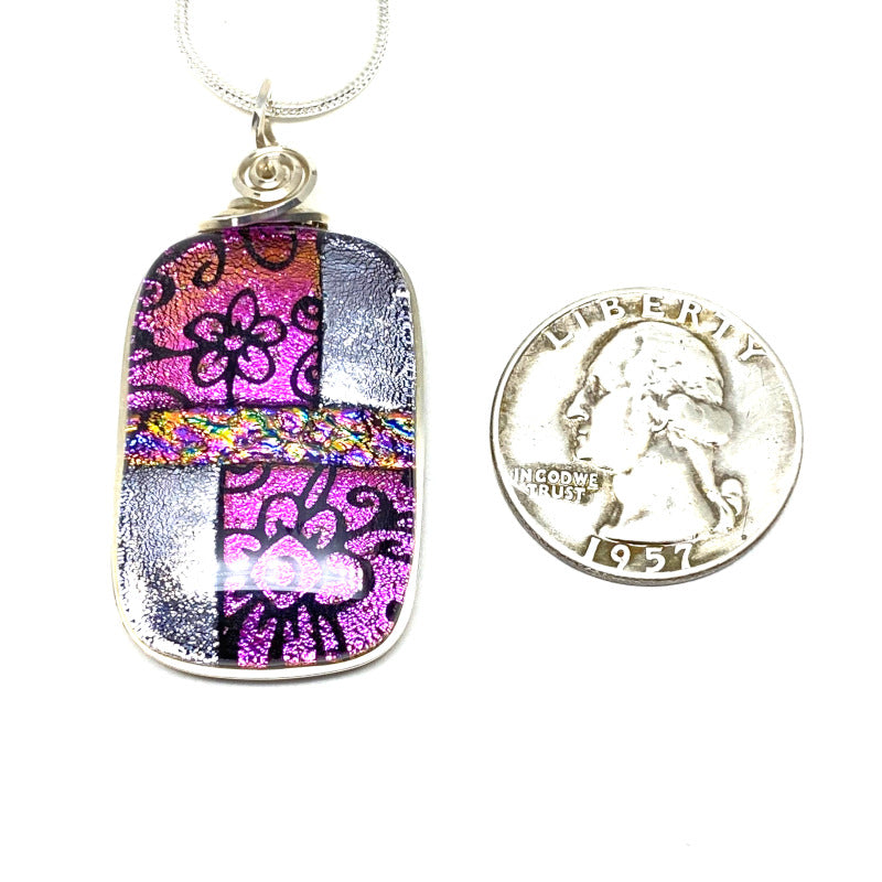 Pretty in Pink, Pink and Silver Dichroic Glass Necklace