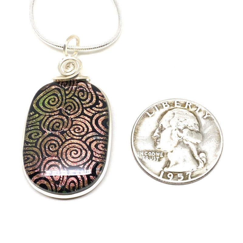 Bubble Gum Color Shift, Pale Pink or Green Dichroic Glass Necklace, Silver